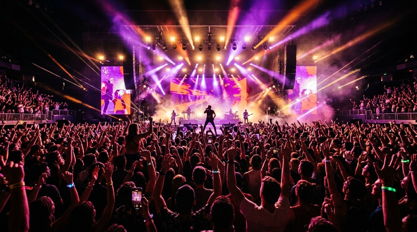 Live music concert with colorful stage lighting